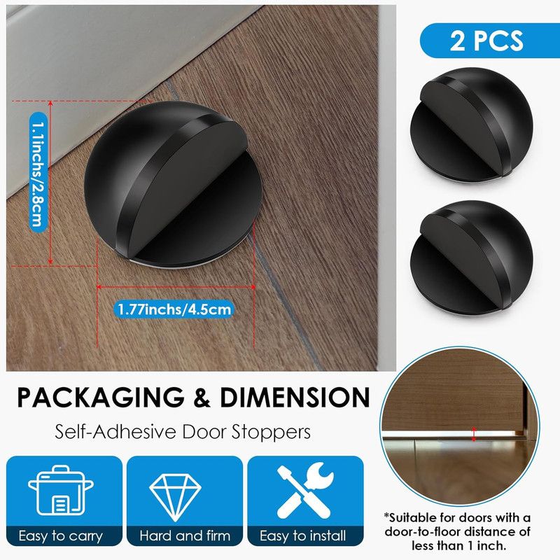 2PC No-Drill Door Stopper Anti-Collision Magnetic Door Catch – Black