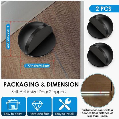 2PC No-Drill Door Stopper Anti-Collision Magnetic Door Catch – Black