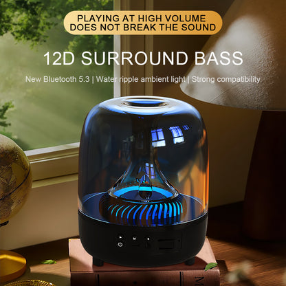 Portable Wireless Speaker with 12D Surround Bass, RGB Water Ripple Ambient Light, wireless 5.3, Hands-Free Calling, Wireless Speaker for Home, Outdoor, Party, Compatible with iPhone, Android, Laptop, Red