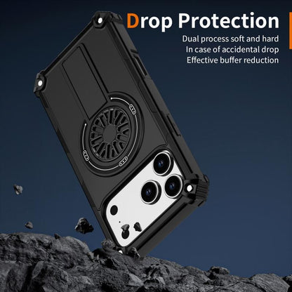 Armor Heavy Duty Magnetic Rotating Ring Kickstand Phone Case For iPhone 13 Pro Max, Anti-Drop Protective Cover In Black