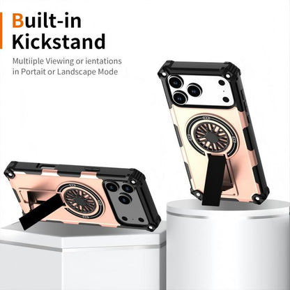 Armor Heavy Duty Magnetic Rotating Ring Kickstand Phone Case For iPhone 14 Pro Max, Anti-Drop Protective Cover In RoseGold