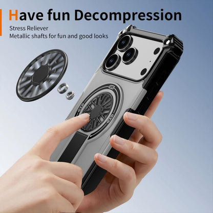 Armor Heavy Duty Magnetic Rotating Ring Kickstand Phone Case For iPhone 16, Anti-Drop Protective Cover In Silver