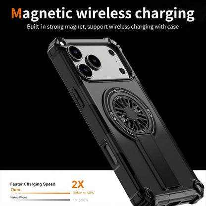 Armor Heavy Duty Magnetic Rotating Ring Kickstand Phone Case For iPhone 14 Pro Max, Anti-Drop Protective Cover In Black