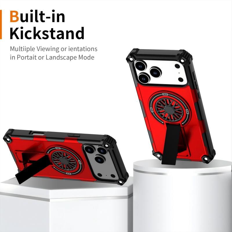 Armor Heavy Duty Magnetic Rotating Ring Kickstand Phone Case For iPhone 14 Pro Max, Anti-Drop Protective Cover In Red