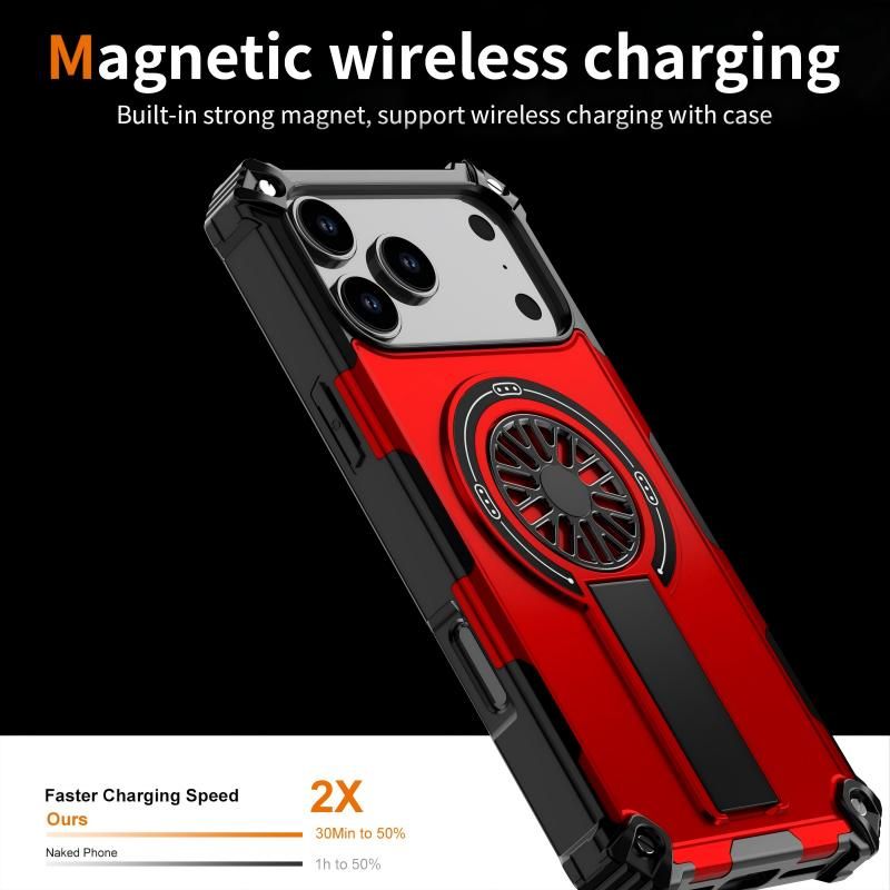 Armor Heavy Duty Magnetic Rotating Ring Kickstand Phone Case For iPhone 14 Pro Max, Anti-Drop Protective Cover In Red