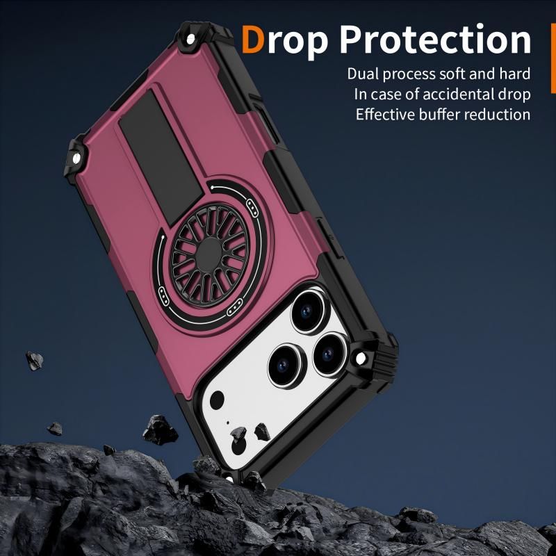 Armor Heavy Duty Magnetic Rotating Ring Kickstand Phone Case For iPhone 16 Plus, Anti-Drop Protective Cover In Purple