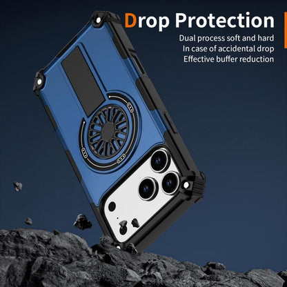 Armor Heavy Duty Magnetic Rotating Ring Kickstand Phone Case For iPhone 15 Plus, Anti-Drop Protective Cover In Blue