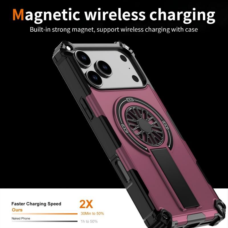 Armor Heavy Duty Magnetic Rotating Ring Kickstand Phone Case For iPhone 16, Anti-Drop Protective Cover In Purple