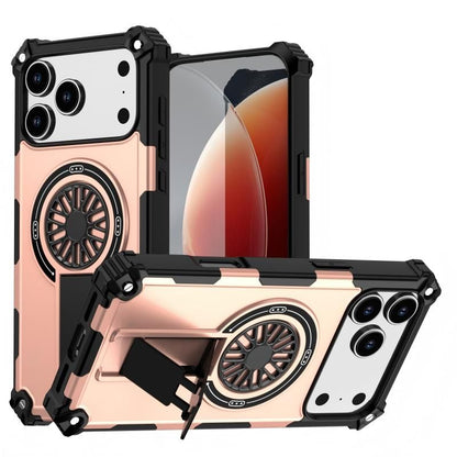 Armor Heavy Duty Magnetic Rotating Ring Kickstand Phone Case For iPhone 13 Pro, Anti-Drop Protective Cover In RoseGold