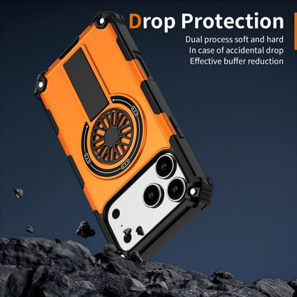 Armor Heavy Duty Magnetic Rotating Ring Kickstand Phone Case For iPhone 13 Pro Max, Anti-Drop Protective Cover In Orange