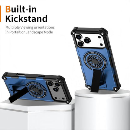 Armor Heavy Duty Magnetic Rotating Ring Kickstand Phone Case For iPhone 13 Pro, Anti-Drop Protective Cover In Blue
