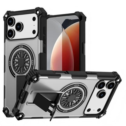 Armor Heavy Duty Magnetic Rotating Ring Kickstand Phone Case For iPhone 13, Anti-Drop Protective Cover In Silver