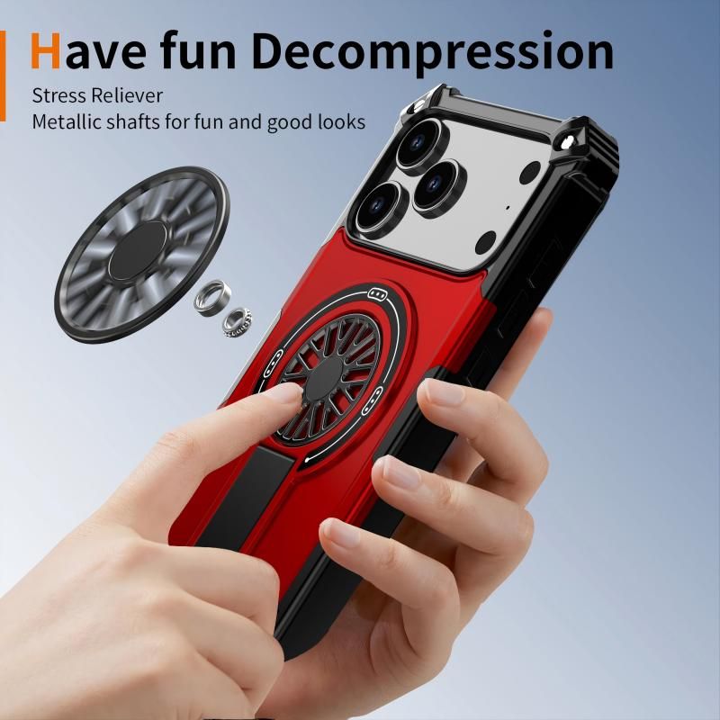 Armor Heavy Duty Magnetic Rotating Ring Kickstand Phone Case For iPhone 15 Pro Max, Anti-Drop Protective Cover In Red