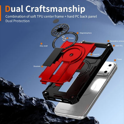 Armor Heavy Duty Magnetic Rotating Ring Kickstand Phone Case For iPhone 15 Pro, Anti-Drop Protective Cover In Red