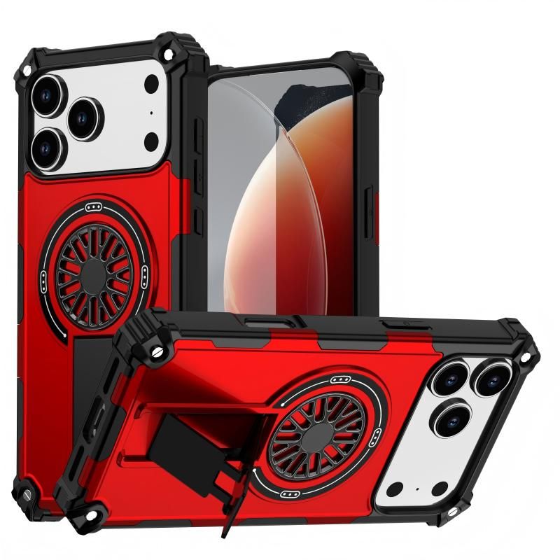 Armor Heavy Duty Magnetic Rotating Ring Kickstand Phone Case For iPhone 15, Anti-Drop Protective Cover In Red