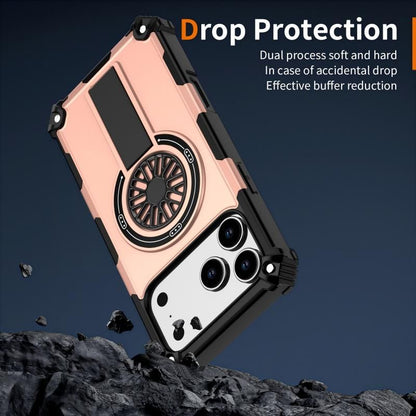 Armor Heavy Duty Magnetic Rotating Ring Kickstand Phone Case For iPhone 15, Anti-Drop Protective Cover In RoseGold