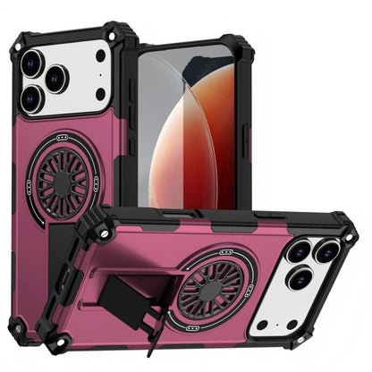 Armor Heavy Duty Magnetic Rotating Ring Kickstand Phone Case For iPhone 15 Pro Max, Anti-Drop Protective Cover In Purple