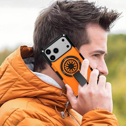 Armor Heavy Duty Magnetic Rotating Ring Kickstand Phone Case For iPhone 17 Plus, Anti-Drop Protective Cover In Orange