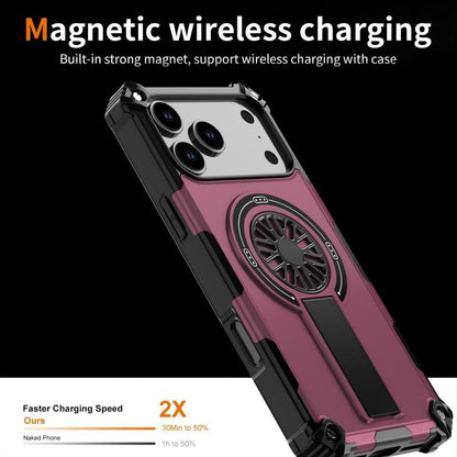 Armor Heavy Duty Magnetic Rotating Ring Kickstand Phone Case For iPhone 17, Anti-Drop Protective Cover In Purple