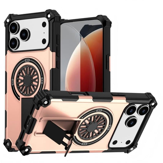 Armor Heavy Duty Magnetic Rotating Ring Kickstand Phone Case For iPhone 17, Anti-Drop Protective Cover In RoseGold
