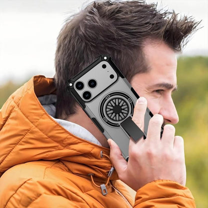 Armor Heavy Duty Magnetic Rotating Ring Kickstand Phone Case For iPhone 15, Anti-Drop Protective Cover In Silver