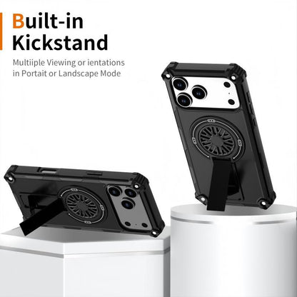 Armor Heavy Duty Magnetic Rotating Ring Kickstand Phone Case For iPhone 15, Anti-Drop Protective Cover In Black