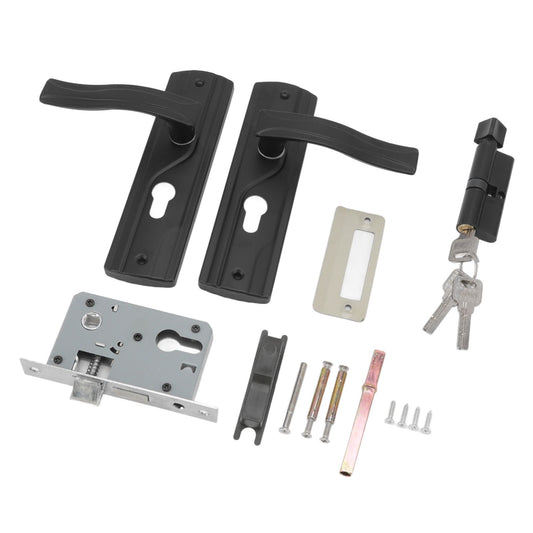 Door Handle Lock Manganese Steel Silent Bearing Universal Door Lever Lock Set with Keys for Home Bedroom Black