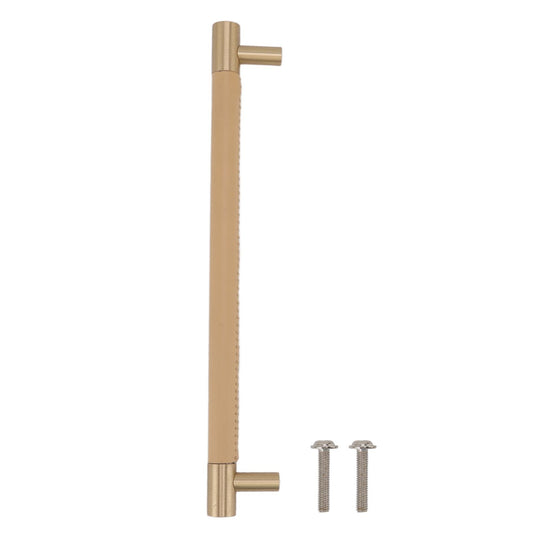 Cabinet Door Handle 224MM Hole Pitch Leather Brass Light Luxury Cupboard Bar Pull Handle for Home Wardrobe Drawer Beige
