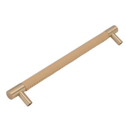 Cabinet Door Handle 224MM Hole Pitch Leather Brass Light Luxury Cupboard Bar Pull Handle for Home Wardrobe Drawer Beige