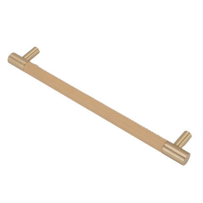 Cabinet Door Handle 224MM Hole Pitch Leather Brass Light Luxury Cupboard Bar Pull Handle for Home Wardrobe Drawer Beige