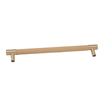 Cabinet Door Handle 224MM Hole Pitch Leather Brass Light Luxury Cupboard Bar Pull Handle for Home Wardrobe Drawer Beige