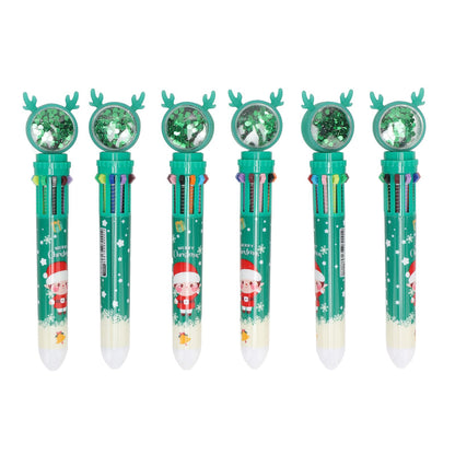 6Pcs Christmas Theme Ballpoint Pens 10 Color Cute Sequin Retractable Gift School Office Stationery Green Boy Pattern