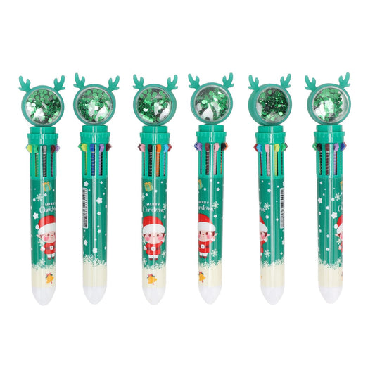 6Pcs Christmas Theme Ballpoint Pens 10 Color Cute Sequin Retractable Gift School Office Stationery Green Boy Pattern