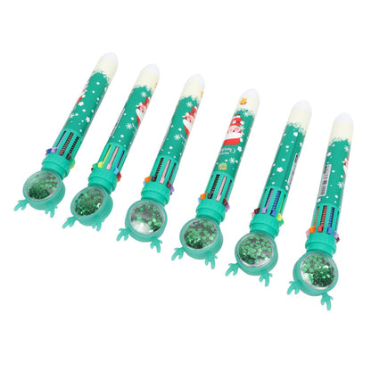 6Pcs Christmas Theme Ballpoint Pens 10 Color Cute Sequin Retractable Gift School Office Stationery Green Boy Pattern