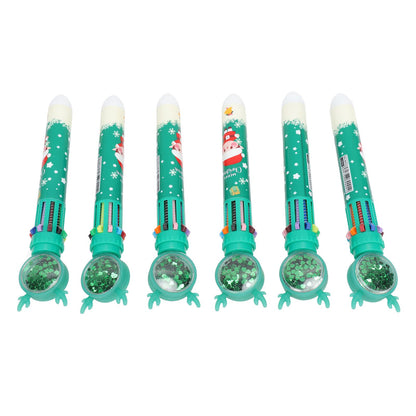 6Pcs Christmas Theme Ballpoint Pens 10 Color Cute Sequin Retractable Gift School Office Stationery Green Boy Pattern