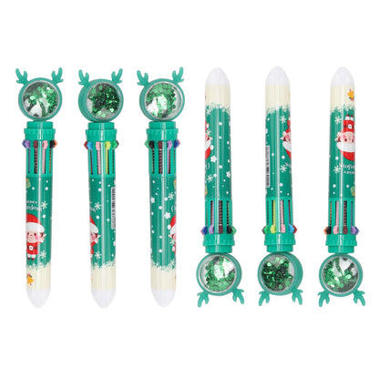 6Pcs Christmas Theme Ballpoint Pens 10 Color Cute Sequin Retractable Gift School Office Stationery Green Boy Pattern