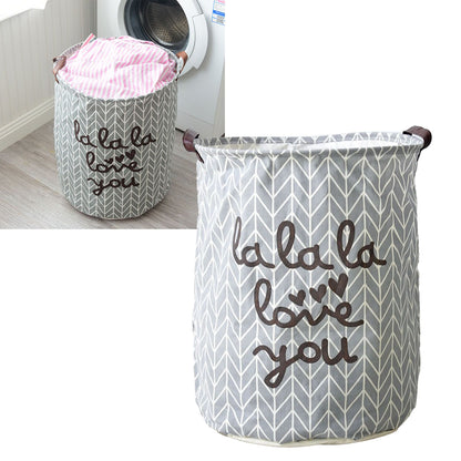 Laundry Basket Cotton Linen Foldable Round Dirty Clothes Storage Bag Folding Laundry Hamper for Home Dormitory Grey