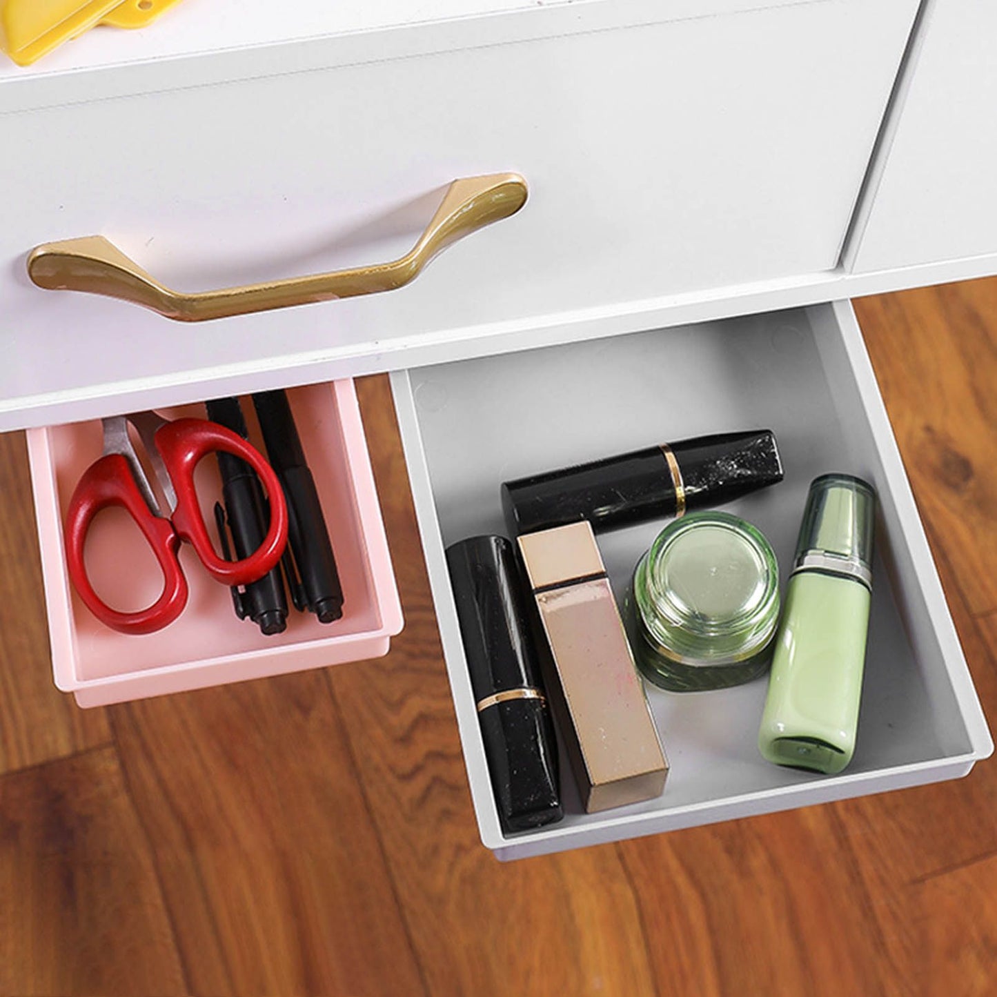 Under Desk Drawer Storage Box Security Punch Free Hidden Self Adhesive Pencil Tray Drawer for Stationery Makeup Pen Extra Large 25.5x20x4.2 / 10.0x7.9x1.7in