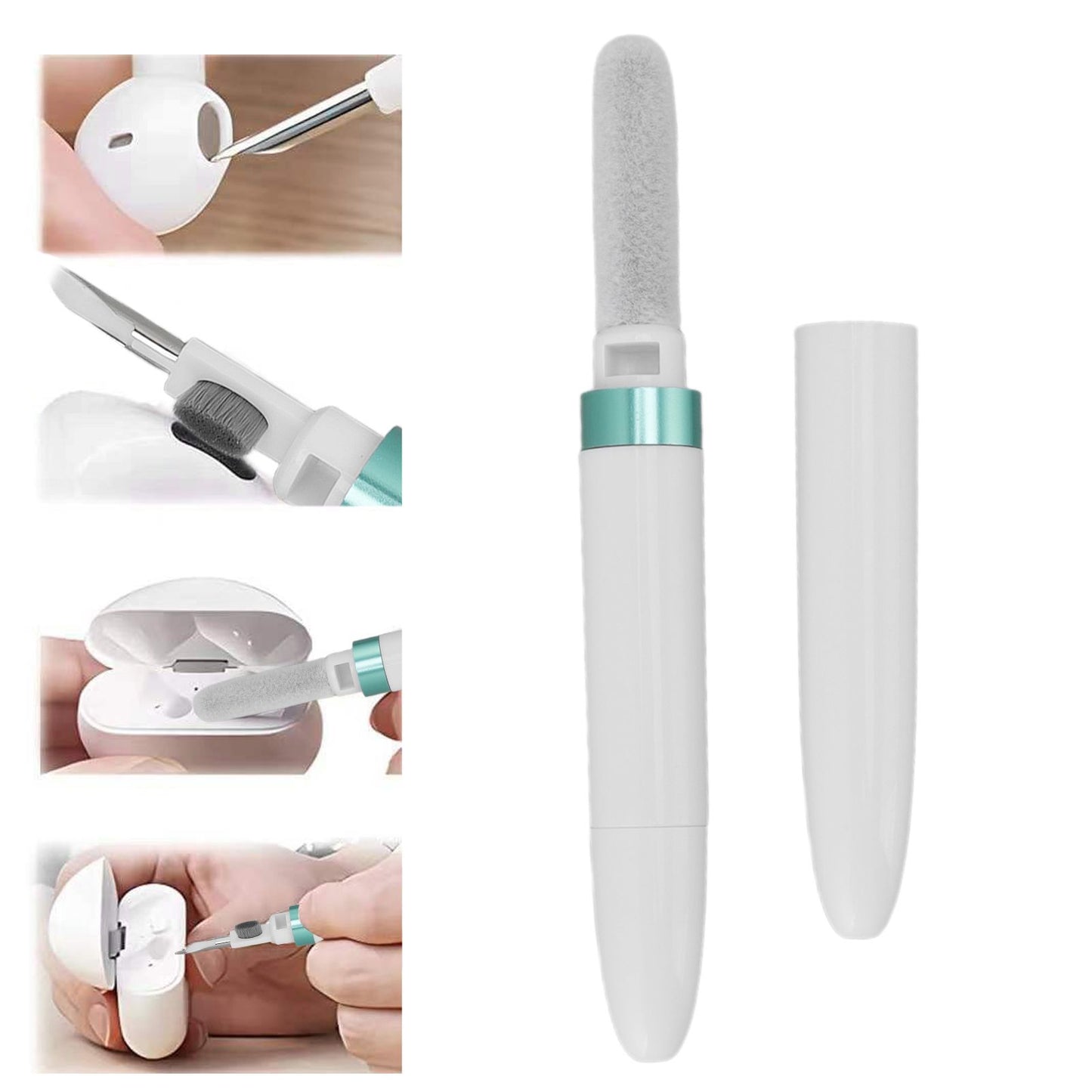 Bluetooth Earbuds Cleaning Pen Multifunction Wireless Earphones Cleaning Tool with Soft Brush for Camera Mobile Phone Green