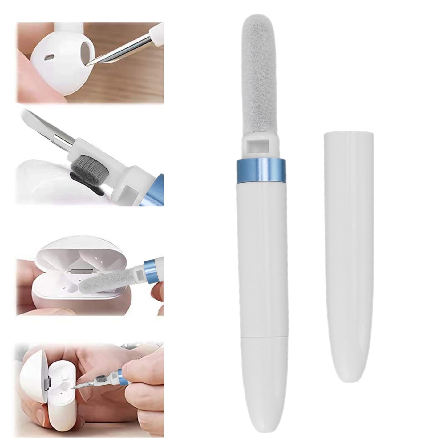 Bluetooth Earbuds Cleaning Pen Multifunction Wireless Earphones Cleaning Tool with Soft Brush for Camera Mobile Phone Blue