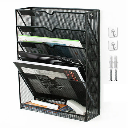 5 Tier Wall File Organizer Vertical Placement Glossy Edges Wall Mount File Holder with Hanging Hole for Office Black