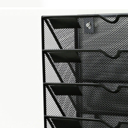 5 Tier Wall File Organizer Vertical Placement Glossy Edges Wall Mount File Holder with Hanging Hole for Office Black