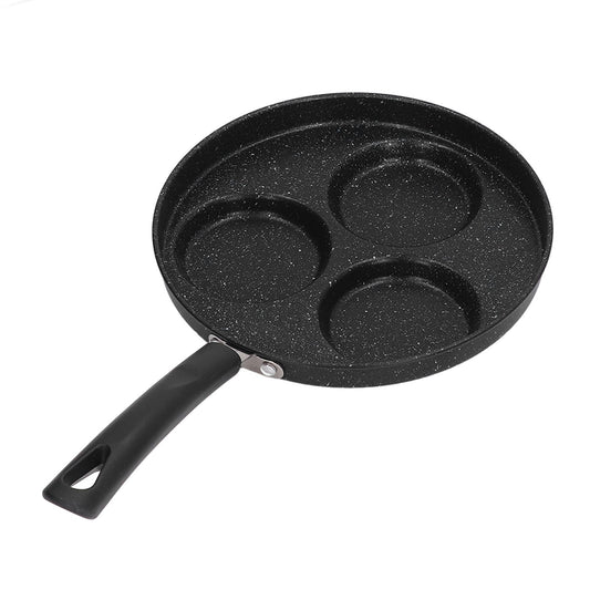 3 Cups Egg Hamburger Pan Metal Iron Heating Evenly Egg Cooker Pan with Comfortable Handle for Omelettes Burgers Pancakes