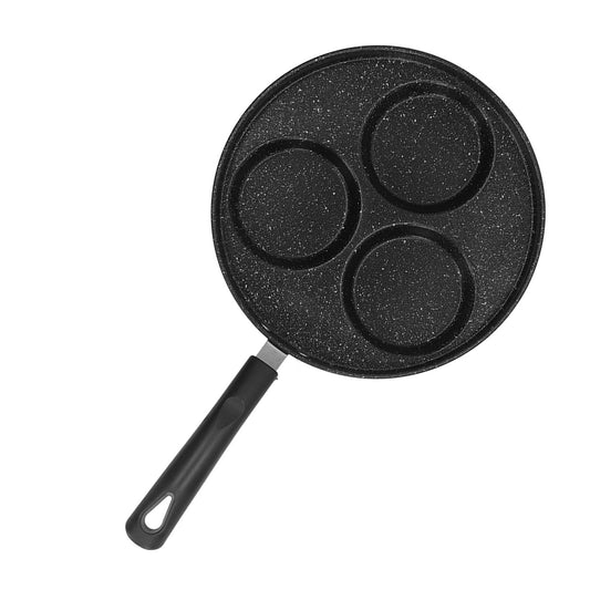 3 Cups Egg Hamburger Pan Metal Iron Heating Evenly Egg Cooker Pan with Comfortable Handle for Omelettes Burgers Pancakes