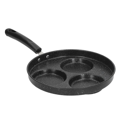 3 Cups Egg Hamburger Pan Metal Iron Heating Evenly Egg Cooker Pan with Comfortable Handle for Omelettes Burgers Pancakes
