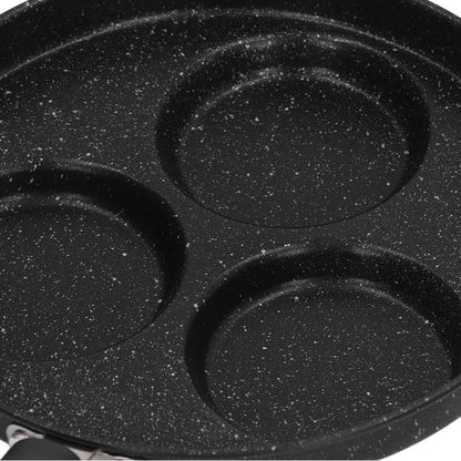 3 Cups Egg Hamburger Pan Metal Iron Heating Evenly Egg Cooker Pan with Comfortable Handle for Omelettes Burgers Pancakes