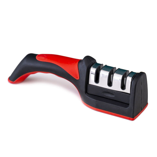 Handheld Knife Sharpening Tool 3 Segments Red and Black Multipurpose Knife Sharpener for Kitchen