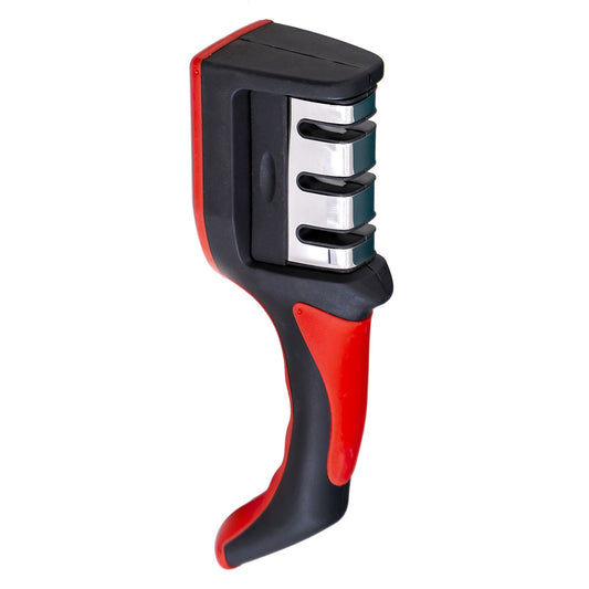 Handheld Knife Sharpening Tool 3 Segments Red and Black Multipurpose Knife Sharpener for Kitchen