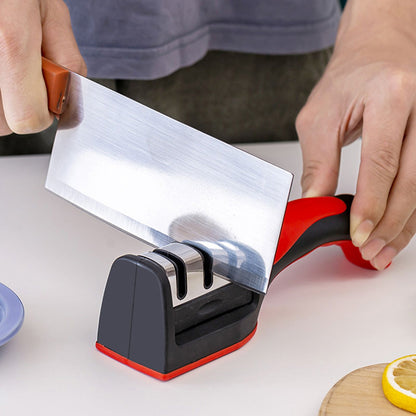 Handheld Knife Sharpening Tool 3 Segments Red and Black Multipurpose Knife Sharpener for Kitchen