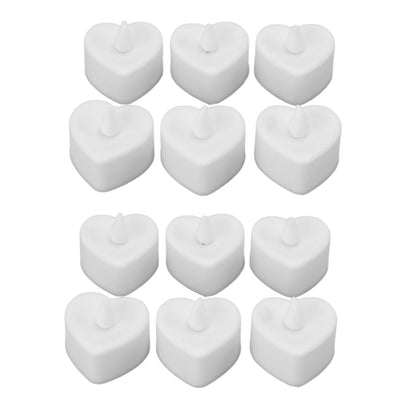 12Pcs LED Tea Lights Heart Shaped Flameless Battery Operated Electronic Fake Candles Wedding Party Decoration White